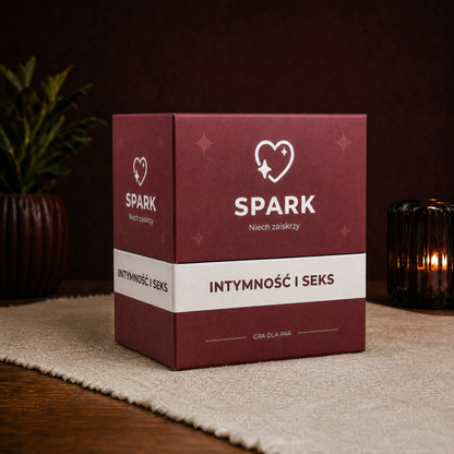 Bordowe pudełko gry dla par SPARK Intymność i Seks na stole